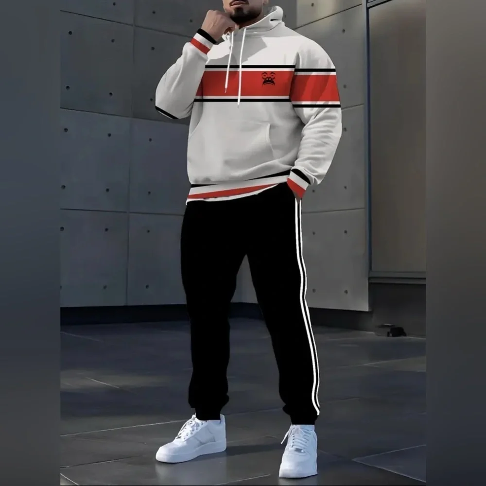 HOODIE SWEATSUIT: Red & Ivory Casual Digital Print, NWOT - Picture 6 of 7